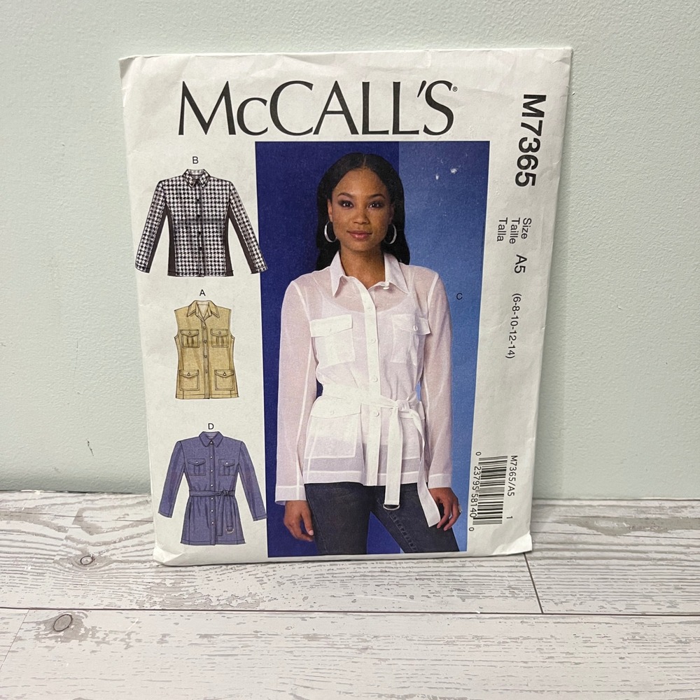 McCalls M7365 Sewing Pattern Misses Vest Jacket Belt Size 6-14 A5 Utility Style